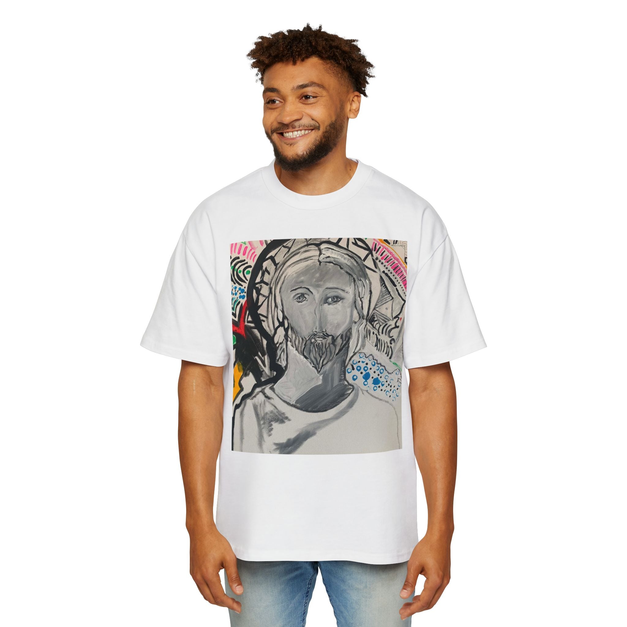Oversized Tee — Graffiti Jesus Front with "Peace Now" Back