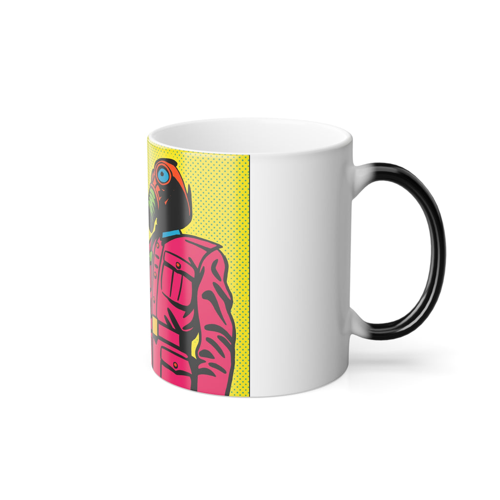 Color-Changing Mug — Neon Pop Gas Mask Design, 11 oz