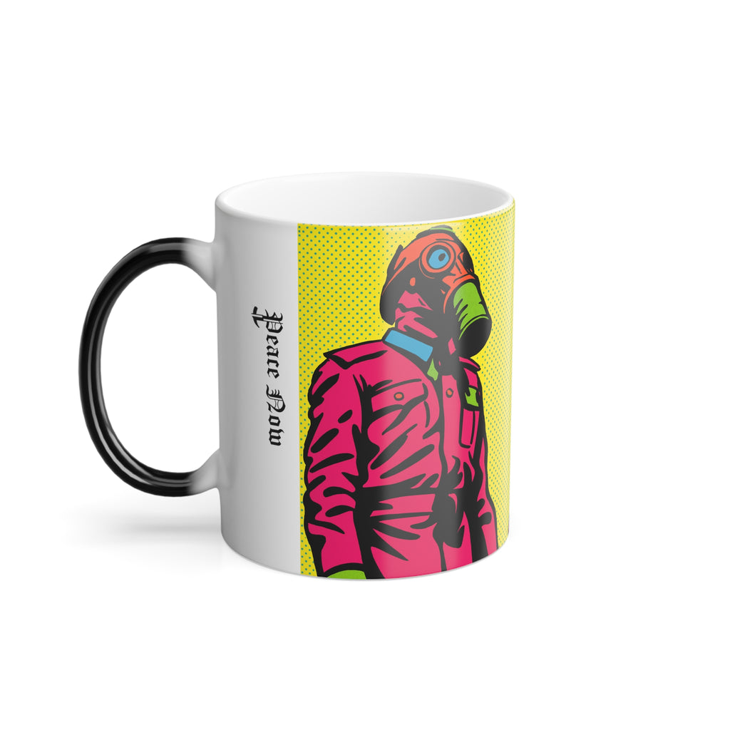 Color-Changing Mug — Neon Pop Gas Mask Design, 11 oz